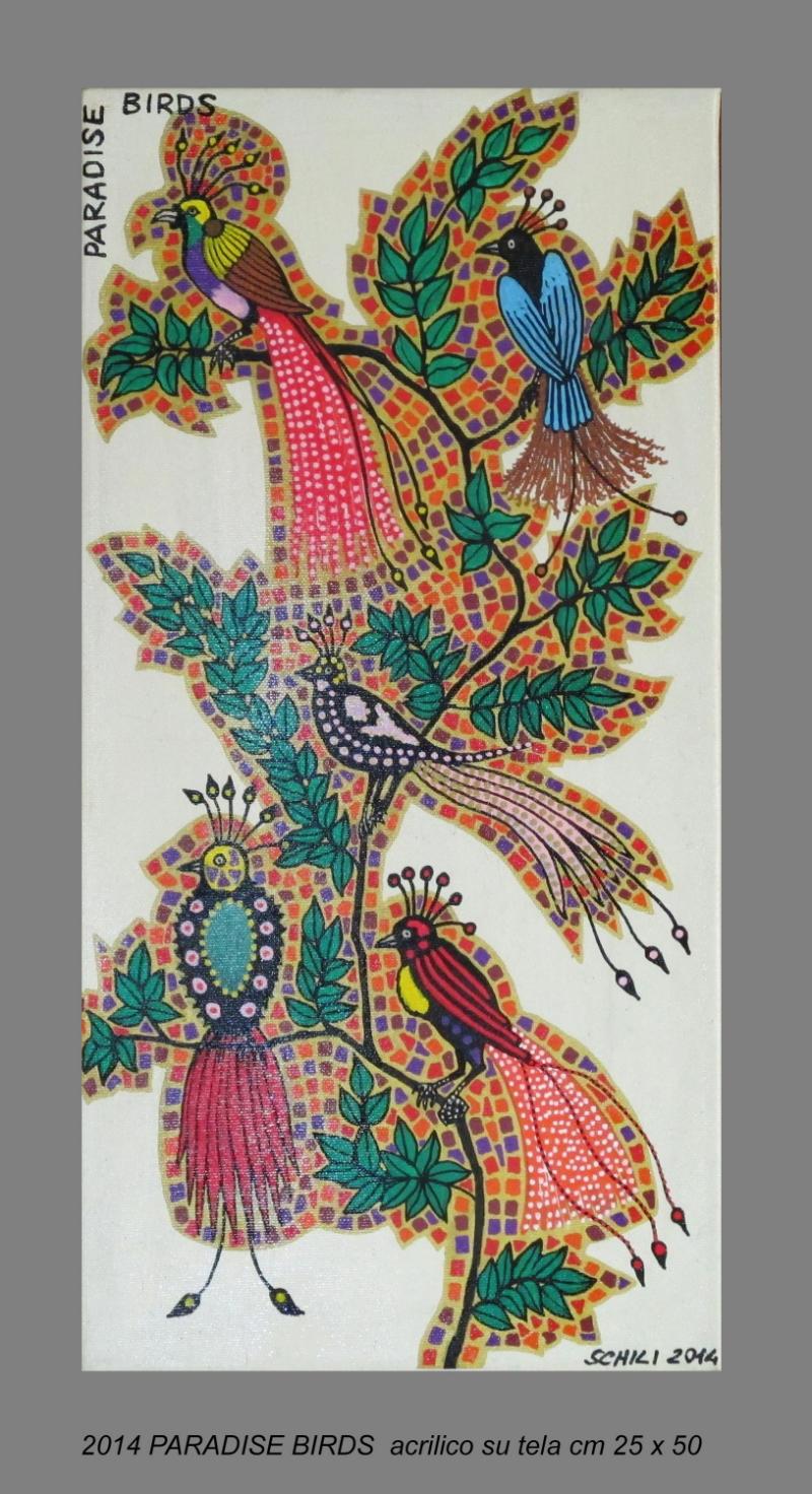 2014  PARADISE BIRDS acrilico su tela  cm 25 x 50 .......not available