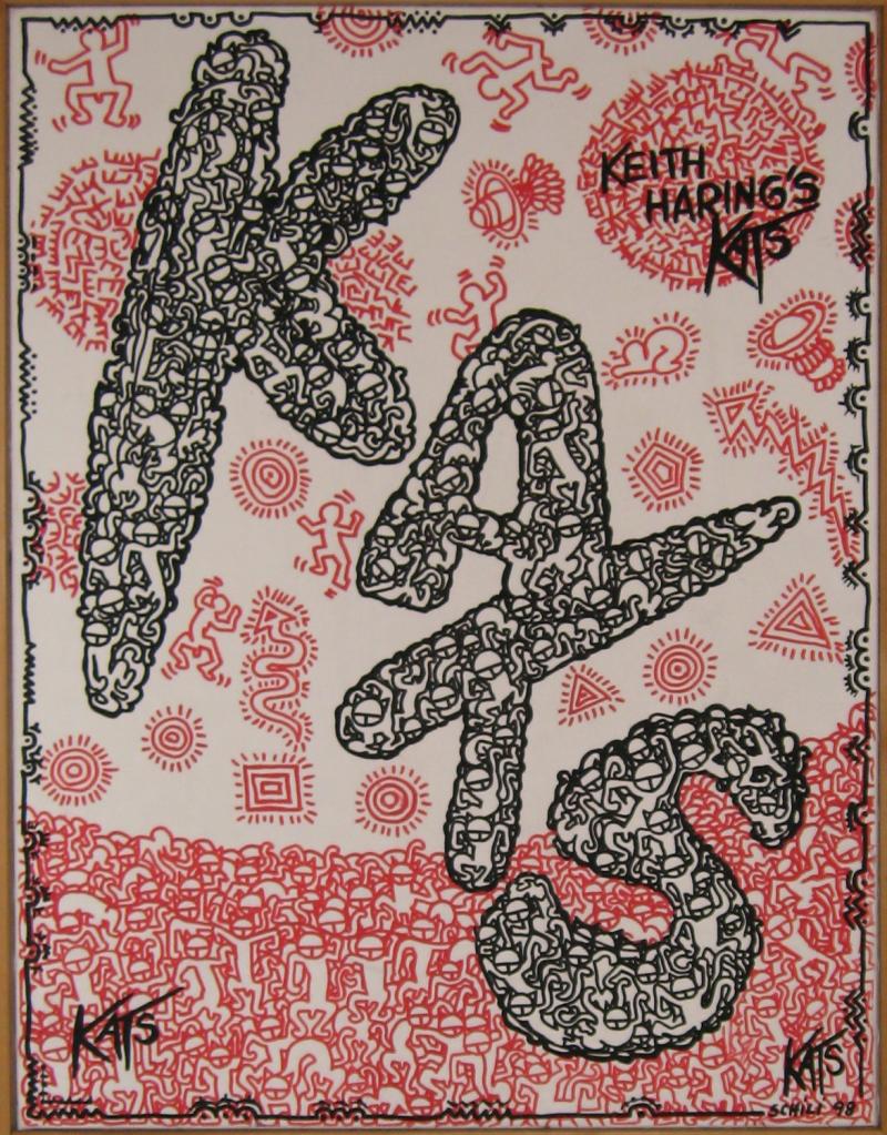 1998 - Keith Harring 's Kats - acrilico su tela  cm 60 x 80 - - -not available
